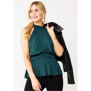 Nine West Emerald Green Halter Sleeveless Blouse Sz XXL